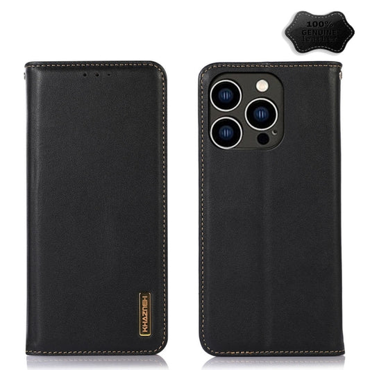 For iPhone 15 Pro KHAZNEH Nappa Top Layer Cowhide Leather Phone Case(Black) - iPhone 15 Pro Cases by buy2fix | Online Shopping UK | buy2fix