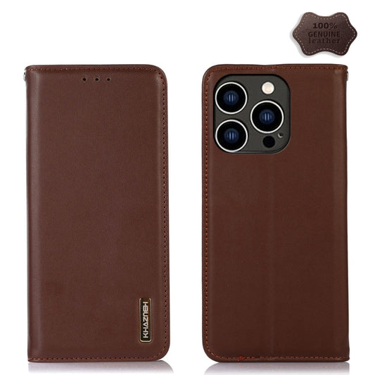 For iPhone 15 Pro KHAZNEH Nappa Top Layer Cowhide Leather Phone Case(Brown) - iPhone 15 Pro Cases by buy2fix | Online Shopping UK | buy2fix