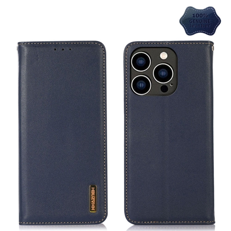 For iPhone 15 Pro Max KHAZNEH Nappa Top Layer Cowhide Leather Phone Case(Blue) - iPhone 15 Pro Max Cases by buy2fix | Online Shopping UK | buy2fix