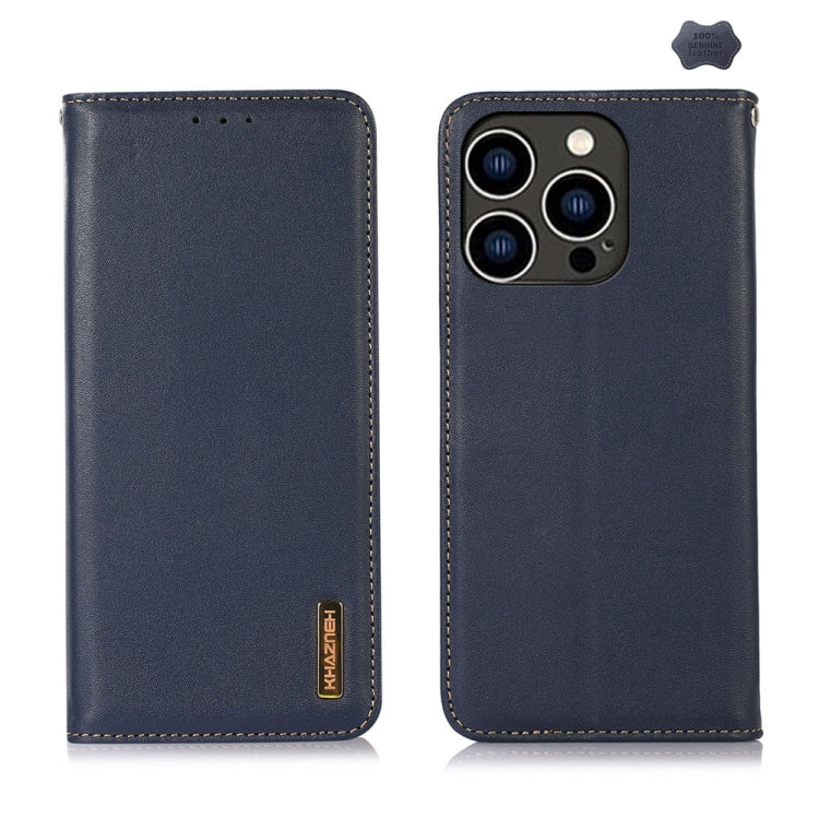 For iPhone 16 Pro KHAZNEH Nappa Top Layer Cowhide Leather Phone Case(Blue) by buy2fix