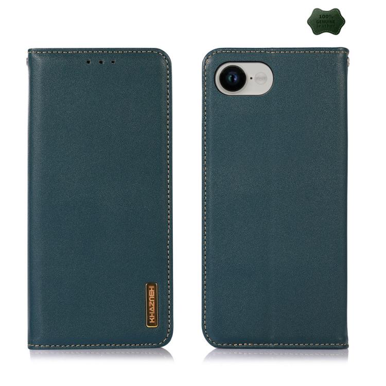 For iPhone 16e KHAZNEH Nappa Top Layer Cowhide Leather Phone Case(Green) - iPhone 16e Cases by buy2fix | Online Shopping UK | buy2fix
