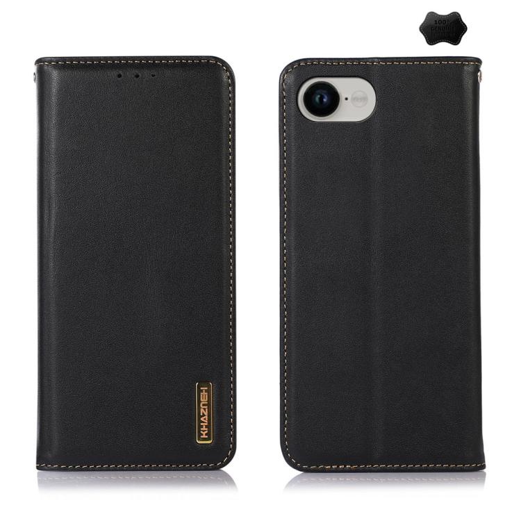 For iPhone 16e KHAZNEH Nappa Top Layer Cowhide Leather Phone Case(Black) - iPhone 16e Cases by buy2fix | Online Shopping UK | buy2fix