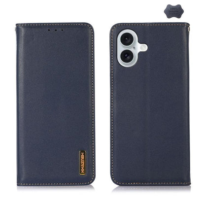 For iPhone 17 KHAZNEH Nappa Top Layer Cowhide Leather Phone Case(Blue) - iPhone 17 Cases by buy2fix | Online Shopping UK | buy2fix