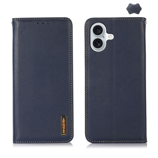 For iPhone 17 KHAZNEH Nappa Top Layer Cowhide Leather Phone Case(Blue) - iPhone 17 Cases by buy2fix | Online Shopping UK | buy2fix