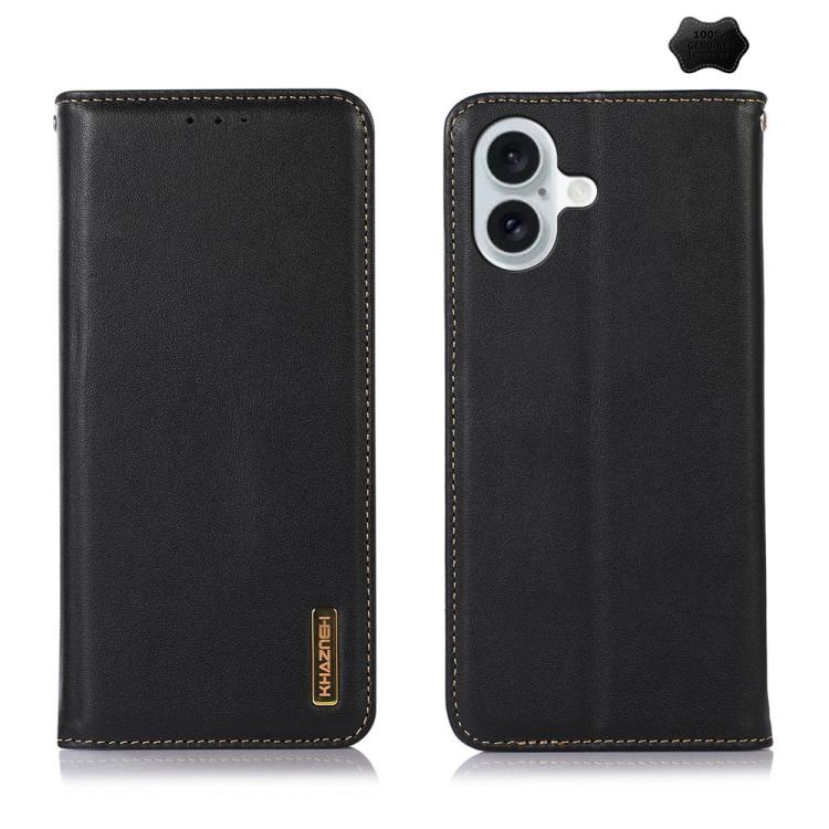 For iPhone 17 KHAZNEH Nappa Top Layer Cowhide Leather Phone Case(Black) - iPhone 17 Cases by buy2fix | Online Shopping UK | buy2fix