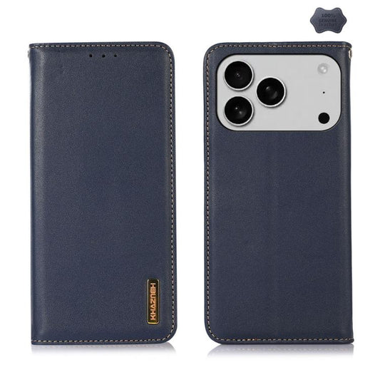 For iPhone 17 Pro KHAZNEH Nappa Top Layer Cowhide Leather Phone Case(Blue) - iPhone 17 Pro Cases by buy2fix | Online Shopping UK | buy2fix