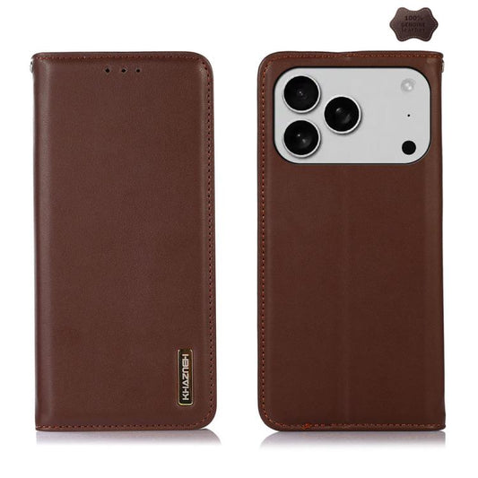 For iPhone 17 Pro Max KHAZNEH Nappa Top Layer Cowhide Leather Phone Case(Brown) - iPhone 17 Pro Max Cases by buy2fix | Online Shopping UK | buy2fix
