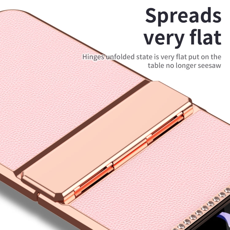 For Samsung Galaxy Z Flip4 5G Plated Plain Leather Folding Phone Case with Hinge(Pink) - Galaxy Z Flip4 5G Cases by buy2fix | Online Shopping UK | buy2fix