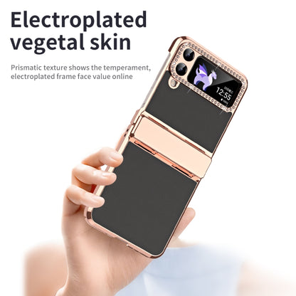 For Samsung Galaxy Z Flip4 5G Plated Plain Leather Folding Phone Case with Hinge(Black) - Galaxy Z Flip4 5G Cases by buy2fix | Online Shopping UK | buy2fix