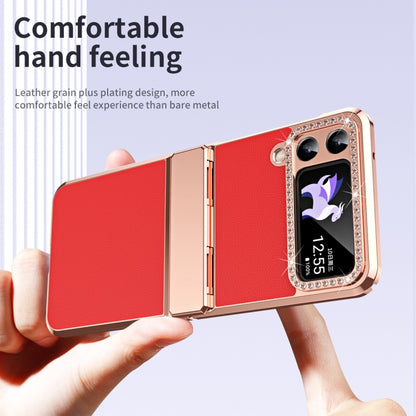 For Samsung Galaxy Z Flip4 5G Plated Plain Leather Folding Phone Case with Hinge(Red) - Galaxy Z Flip4 5G Cases by buy2fix | Online Shopping UK | buy2fix