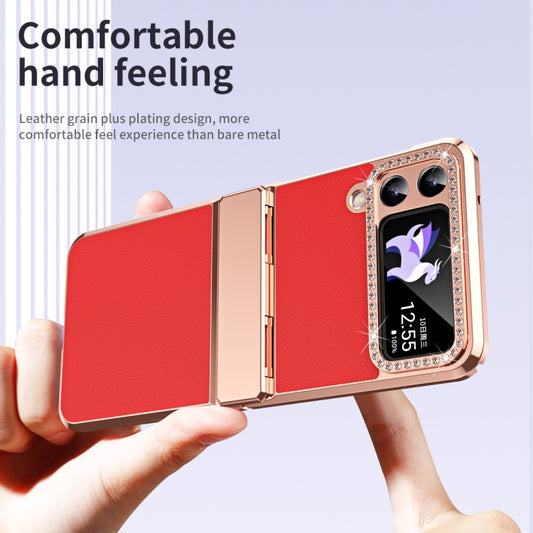 For Samsung Galaxy Z Flip4 5G Plated Plain Leather Folding Phone Case with Hinge(Red) - Galaxy Z Flip4 5G Cases by buy2fix | Online Shopping UK | buy2fix
