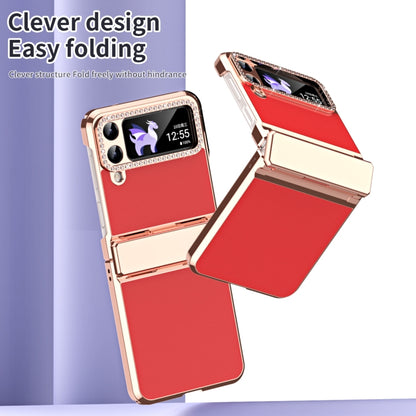 For Samsung Galaxy Z Flip4 5G Plated Plain Leather Folding Phone Case with Hinge(Red) - Galaxy Z Flip4 5G Cases by buy2fix | Online Shopping UK | buy2fix