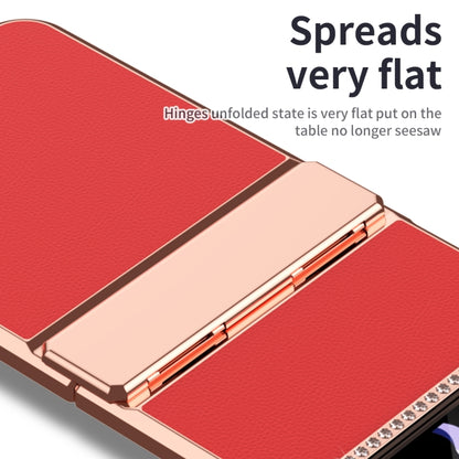 For Samsung Galaxy Z Flip4 5G Plated Plain Leather Folding Phone Case with Hinge(Red) - Galaxy Z Flip4 5G Cases by buy2fix | Online Shopping UK | buy2fix