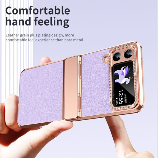 For Samsung Galaxy Z Flip4 5G Plated Plain Leather Folding Phone Case with Hinge(Purple) - Galaxy Z Flip4 5G Cases by buy2fix | Online Shopping UK | buy2fix