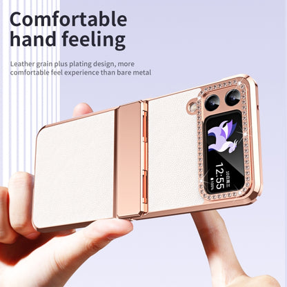 For Samsung Galaxy Z Flip3 5G Plated Plain Leather Folding Phone Case with Hinge(White) - Galaxy Phone Cases by buy2fix | Online Shopping UK | buy2fix