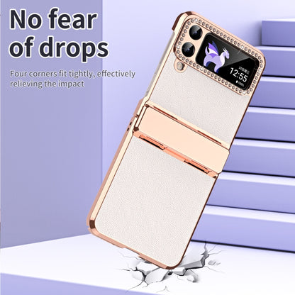 For Samsung Galaxy Z Flip3 5G Plated Plain Leather Folding Phone Case with Hinge(White) - Galaxy Phone Cases by buy2fix | Online Shopping UK | buy2fix