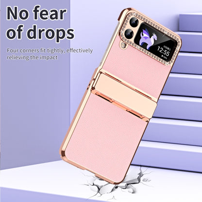 For Samsung Galaxy Z Flip3 5G Plated Plain Leather Folding Phone Case with Hinge(Pink) - Galaxy Phone Cases by buy2fix | Online Shopping UK | buy2fix
