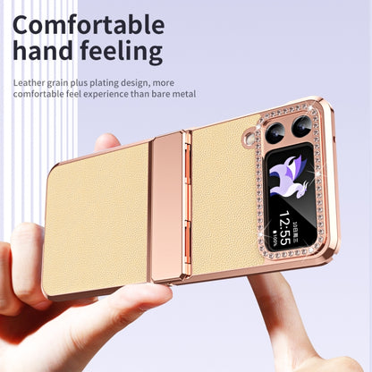 For Samsung Galaxy Z Flip3 5G Plated Plain Leather Folding Phone Case with Hinge(Gold) - Galaxy Phone Cases by buy2fix | Online Shopping UK | buy2fix