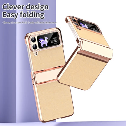 For Samsung Galaxy Z Flip3 5G Plated Plain Leather Folding Phone Case with Hinge(Gold) - Galaxy Phone Cases by buy2fix | Online Shopping UK | buy2fix