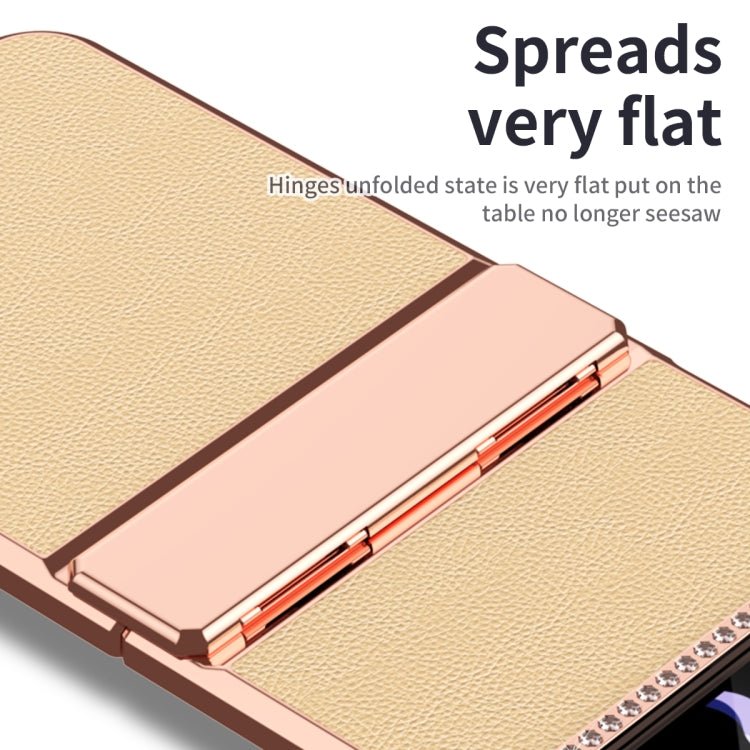 For Samsung Galaxy Z Flip3 5G Plated Plain Leather Folding Phone Case with Hinge(Gold) - Galaxy Phone Cases by buy2fix | Online Shopping UK | buy2fix