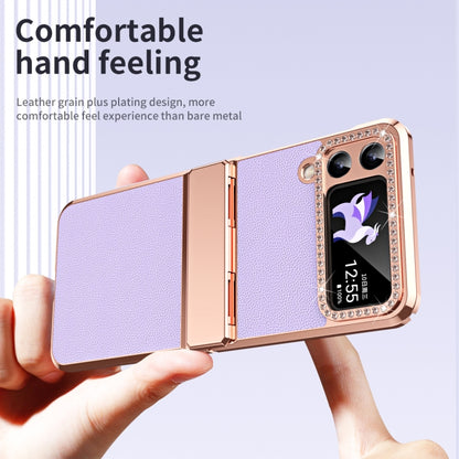 For Samsung Galaxy Z Flip3 5G Plated Plain Leather Folding Phone Case with Hinge(Purple) - Galaxy Phone Cases by buy2fix | Online Shopping UK | buy2fix