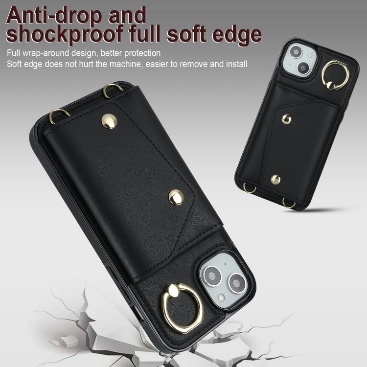 For iPhone 14 Plus Zipper Card Bag Phone Case with Dual Lanyard(Black) - iPhone 14 Plus Cases by buy2fix | Online Shopping UK | buy2fix