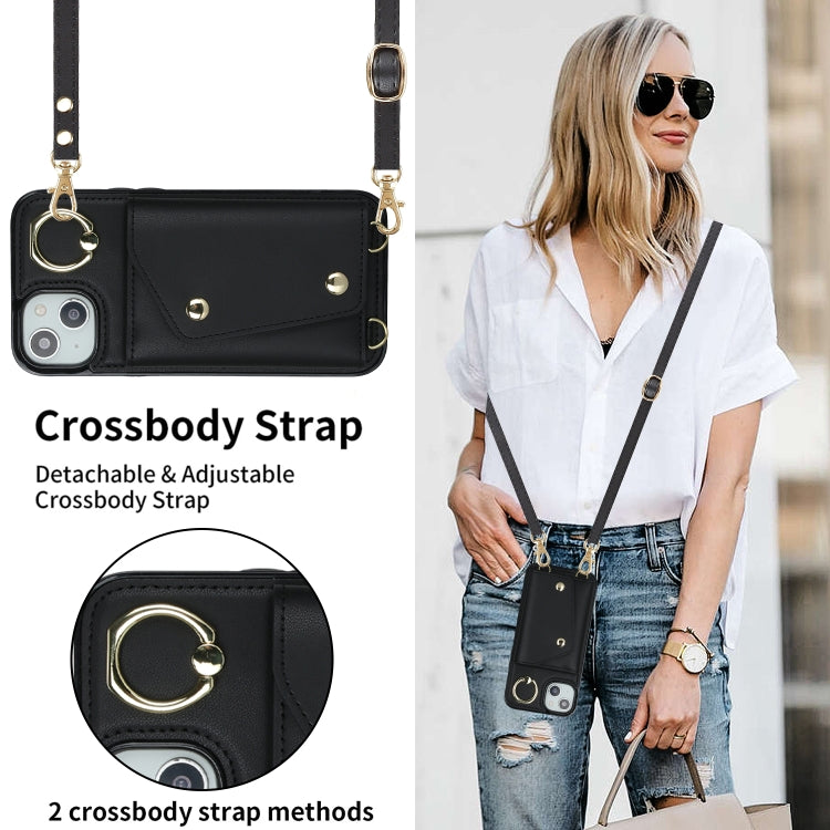For iPhone 14 Plus Zipper Card Bag Phone Case with Dual Lanyard(Black) - iPhone 14 Plus Cases by buy2fix | Online Shopping UK | buy2fix
