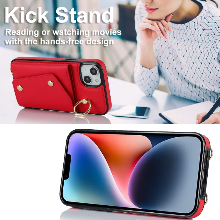 For iPhone 14 Zipper Card Bag Phone Case with Dual Lanyard(Red) - iPhone 14 Cases by buy2fix | Online Shopping UK | buy2fix