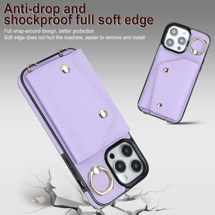 For iPhone 14 Pro Max Zipper Card Bag Phone Case with Dual Lanyard(Purple) - iPhone 14 Pro Max Cases by buy2fix | Online Shopping UK | buy2fix
