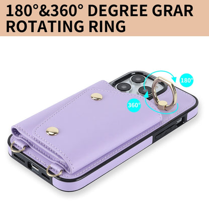 For iPhone 14 Pro Max Zipper Card Bag Phone Case with Dual Lanyard(Purple) - iPhone 14 Pro Max Cases by buy2fix | Online Shopping UK | buy2fix