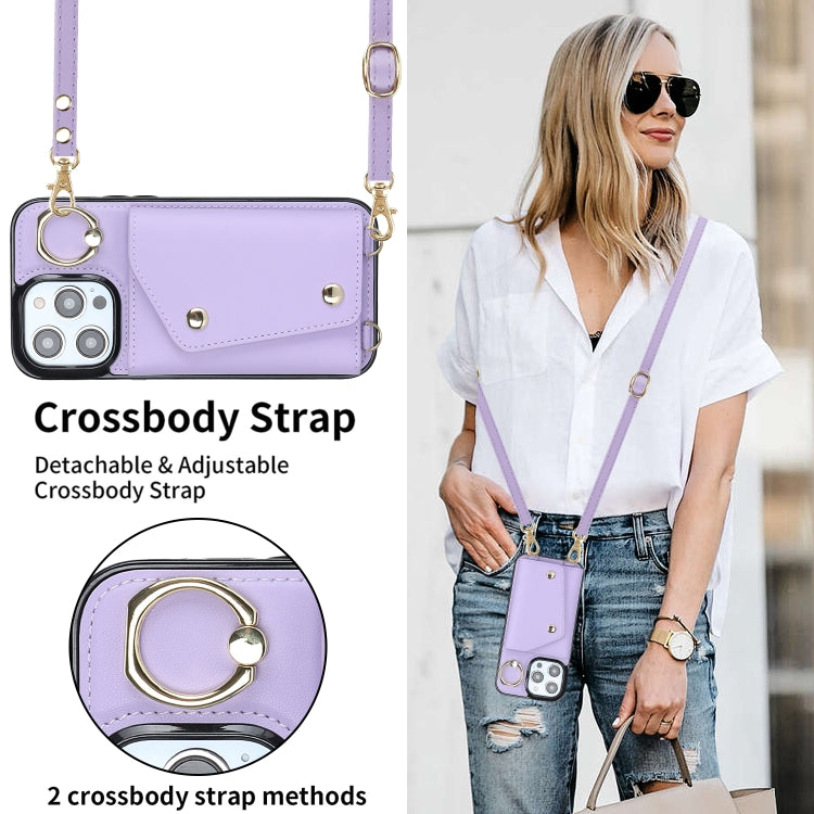 For iPhone 14 Pro Max Zipper Card Bag Phone Case with Dual Lanyard(Purple) - iPhone 14 Pro Max Cases by buy2fix | Online Shopping UK | buy2fix