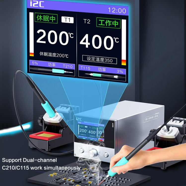 i2C 3SCN Intelligent Double Welding Station with RS100 Base, Style:B Set(US Plug) - Soldering Iron Set by buy2fix | Online Shopping UK | buy2fix