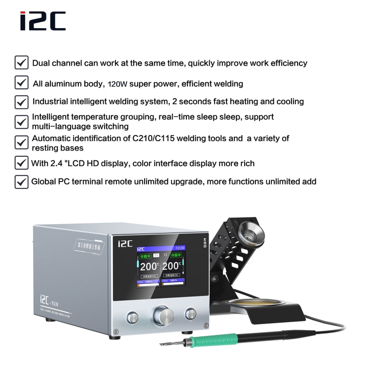 i2C 3SCN Intelligent Double Welding Station with RS200 Base, Style:B Set(US Plug) - Soldering Iron Set by buy2fix | Online Shopping UK | buy2fix