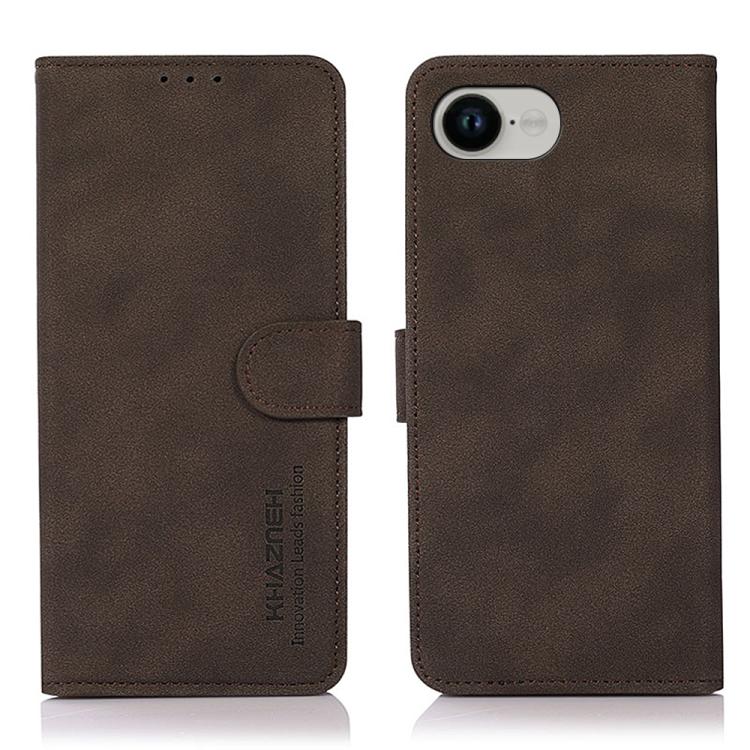 For iPhone 16e KHAZNEH Matte Texture Leather Phone Case(Brown) - iPhone 16e Cases by buy2fix | Online Shopping UK | buy2fix