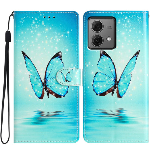 For Motorola Moto G84 5G Colored Drawing Leather Phone Case(Blue Butterfly)