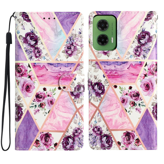 For Motorola Moto G35 Colored Drawing Leather Phone Case(Purple Marble)