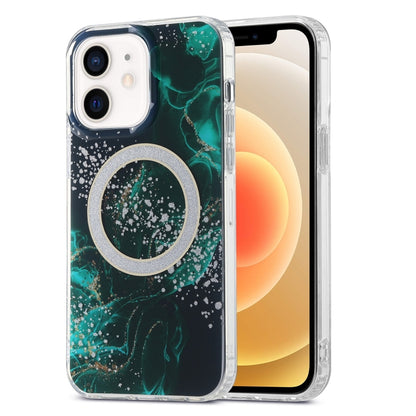 For iPhone 12 Dual-side IMD Marble Magsafe Phone Case(Dark Green) by buy2fix