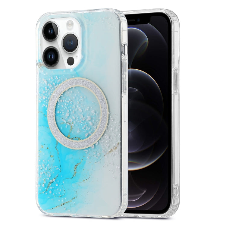 For iPhone 12 Pro Dual-side IMD Marble Magsafe Phone Case(Sky Blue) by buy2fix