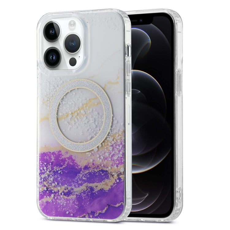 For iPhone 12 Pro Dual-side IMD Marble Magsafe Phone Case(White Purple) by buy2fix