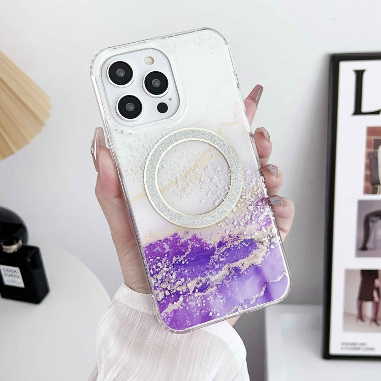 For iPhone 12 Pro Dual-side IMD Marble Magsafe Phone Case(White Purple) by buy2fix