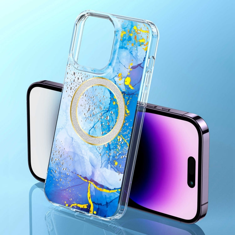 For iPhone 15 Pro Max Dual-side IMD Marble Magsafe Phone Case(Dark Blue) by buy2fix