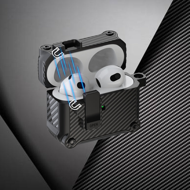 For AirPods 3 Carbon Fiber Magnetic Automatic Switch Earphone Protective Case(Green) - For AirPods 3 by buy2fix | Online Shopping UK | buy2fix