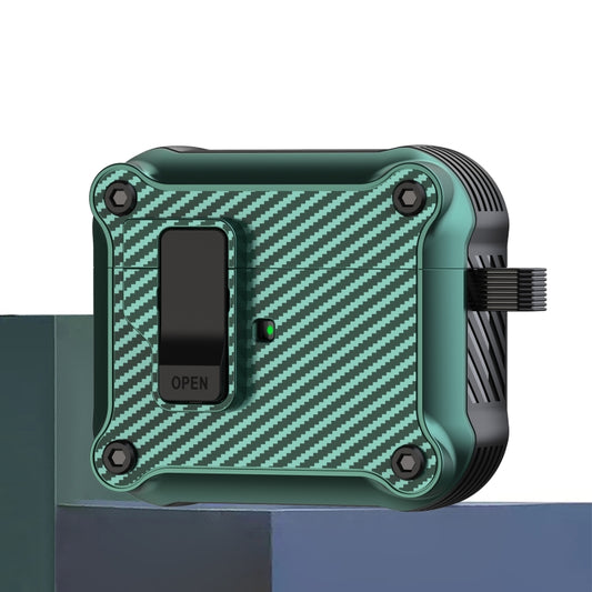 For AirPods 3 Carbon Fiber Magnetic Automatic Switch Earphone Protective Case(Green) - For AirPods 3 by buy2fix | Online Shopping UK | buy2fix