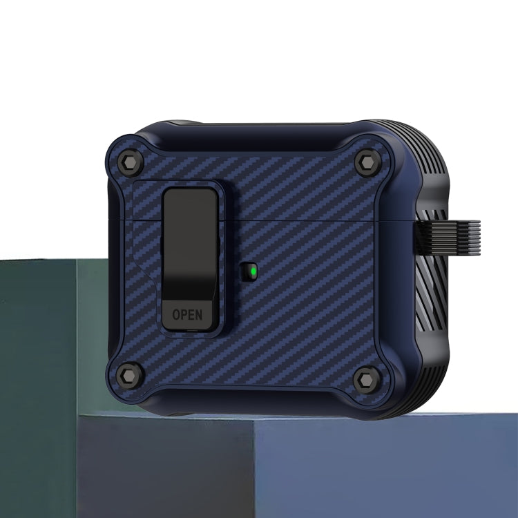 For AirPods 3 Carbon Fiber Magnetic Automatic Switch Earphone Protective Case(Blue) - For AirPods 3 by buy2fix | Online Shopping UK | buy2fix