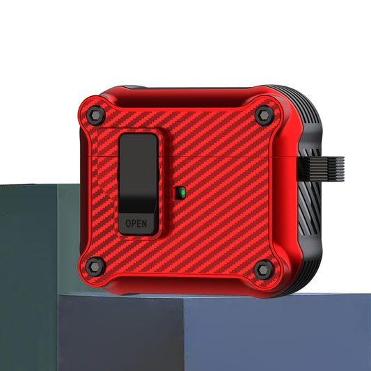 For AirPods 3 Carbon Fiber Magnetic Automatic Switch Earphone Protective Case(Red) - For AirPods 3 by buy2fix | Online Shopping UK | buy2fix