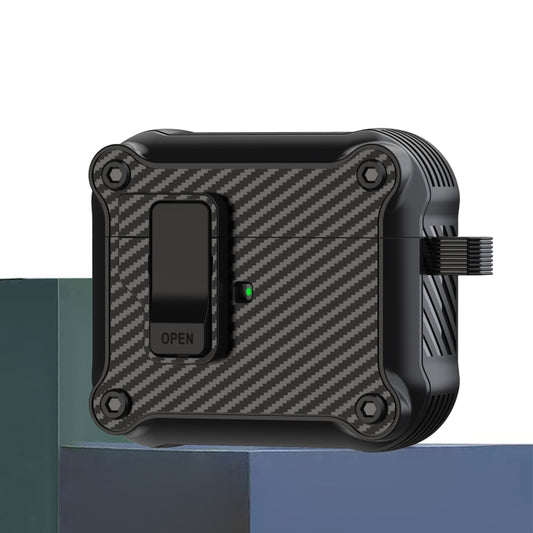 For AirPods 3 Carbon Fiber Magnetic Automatic Switch Earphone Protective Case(Black) - For AirPods 3 by buy2fix | Online Shopping UK | buy2fix