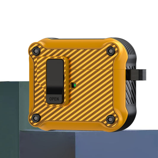 For AirPods 3 Carbon Fiber Magnetic Automatic Switch Earphone Protective Case(Yellow) - For AirPods 3 by buy2fix | Online Shopping UK | buy2fix