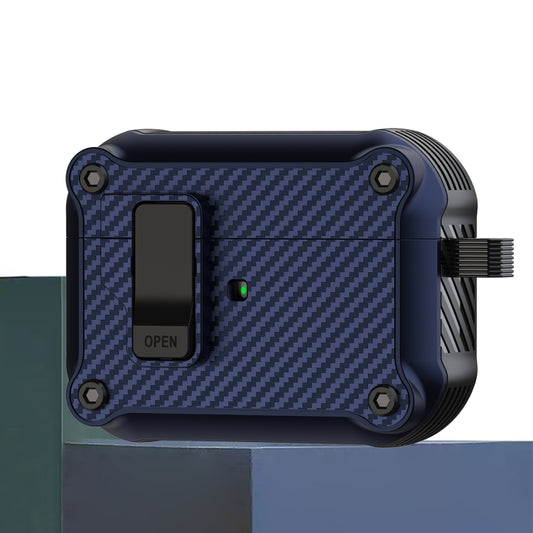 For AirPods Pro Carbon Fiber Magnetic Automatic Switch Earphone Protective Case(Blue) - For AirPods Pro by buy2fix | Online Shopping UK | buy2fix