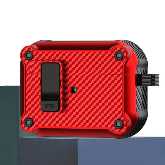 For AirPods Pro Carbon Fiber Magnetic Automatic Switch Earphone Protective Case(Red) - For AirPods Pro by buy2fix | Online Shopping UK | buy2fix