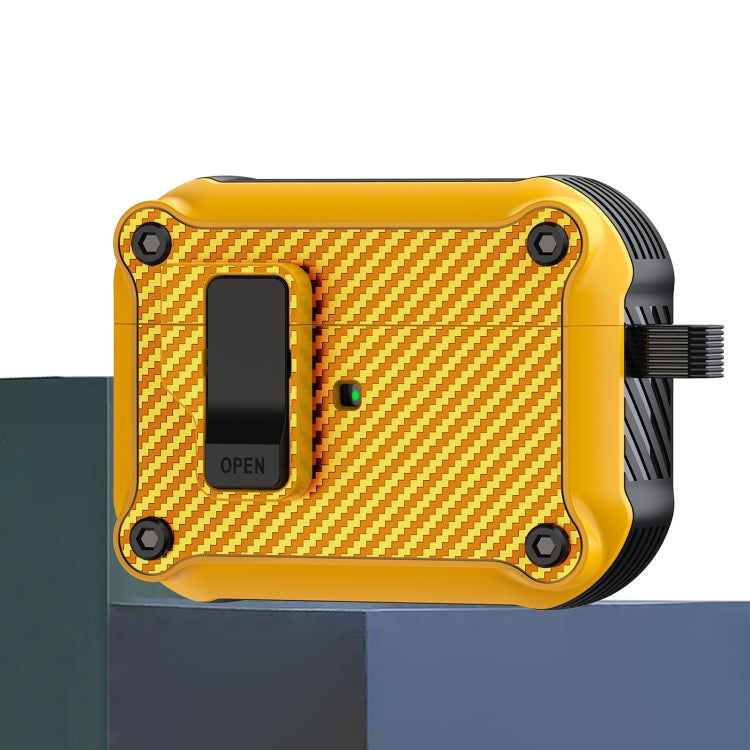 For AirPods Pro Carbon Fiber Magnetic Automatic Switch Earphone Protective Case(Yellow) - For AirPods Pro by buy2fix | Online Shopping UK | buy2fix